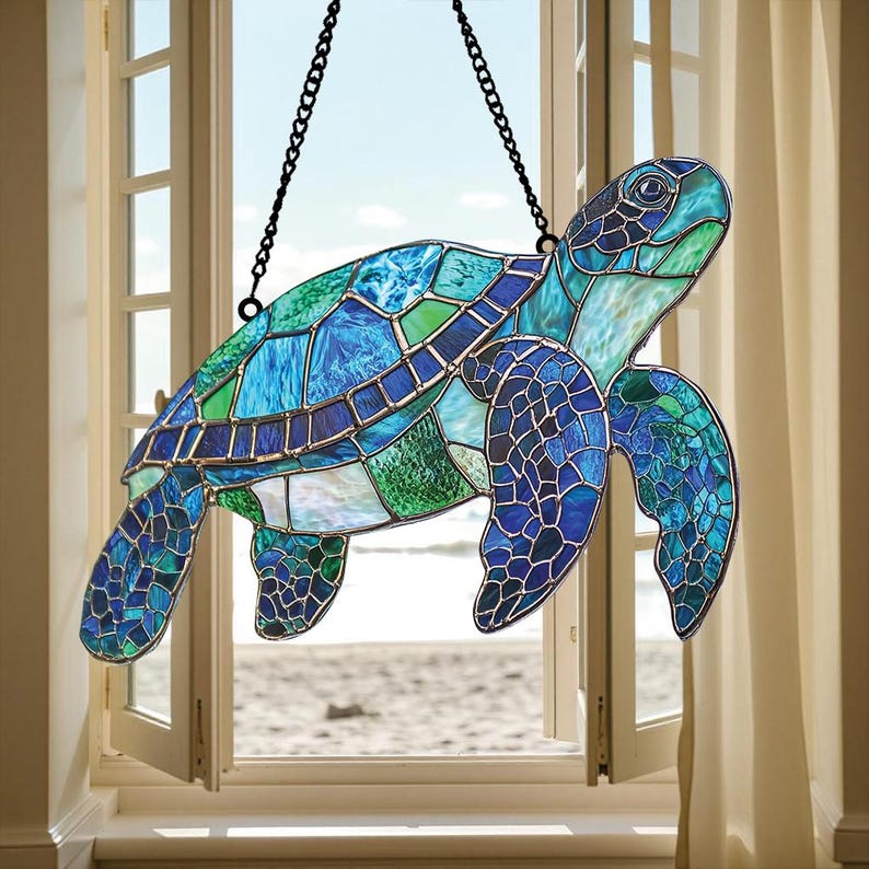 Sea Turtle Acrylic Window Hanging, Turtle Acrylic Suncatcher, Perfect Turtle Ornament and Home Decor for Turtle Lovers Beach Lovers