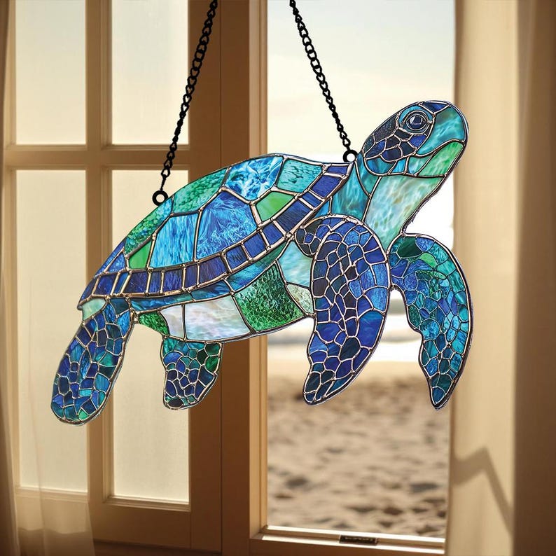Sea Turtle Acrylic Window Hanging, Turtle Acrylic Suncatcher, Perfect Turtle Ornament and Home Decor for Turtle Lovers Beach Lovers