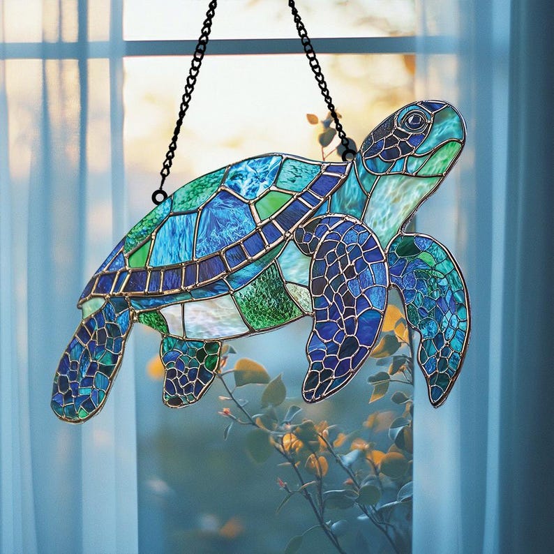 Sea Turtle Acrylic Window Hanging, Turtle Acrylic Suncatcher, Perfect Turtle Ornament and Home Decor for Turtle Lovers Beach Lovers