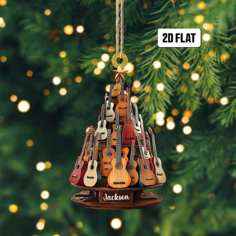 Personalized Classic Guitar 2D Flat Ornament, Guitar Christmas Ornament, Guitar Xmas Decor, Christmas Gift for Music Lovers, Guitar Players