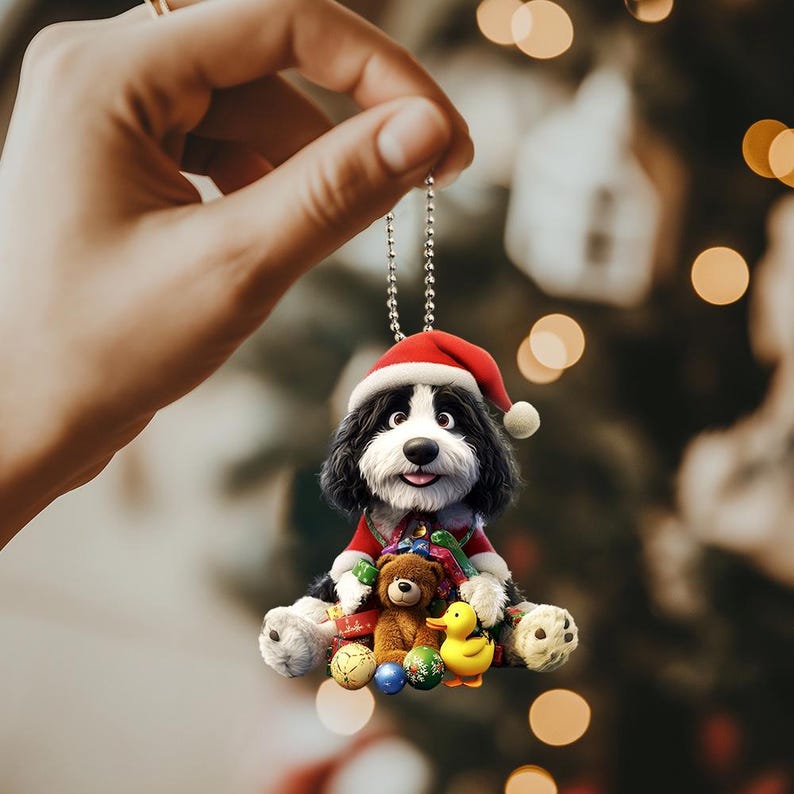 Cute Bernedoodle Ornament, Bernedoodle Dog Ornament, Cute Dog 2D Flat Ornament, Christmas Gifts, Dog Lover Gifts
