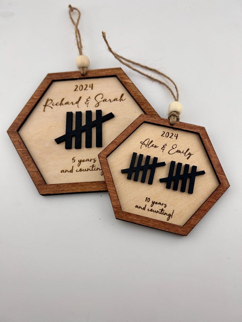 Personalized Anniversary Ornament, 5th 10th Anniversary Tally Mark, Personalized Anniversary Plaque, 5th anniversary husband/wife,