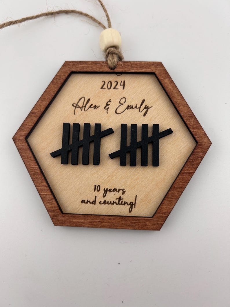 Personalized Anniversary Ornament, 5th 10th Anniversary Tally Mark, Personalized Anniversary Plaque, 5th anniversary husband/wife,