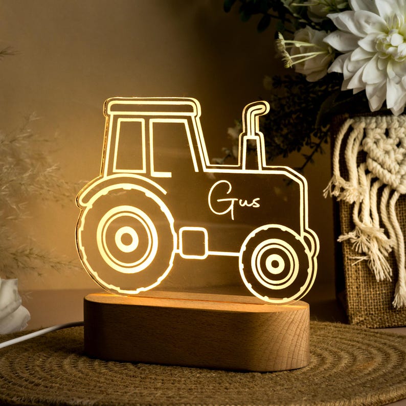 Personalised Tractor Night Light,Digger Light,Tractor Light,Nursery Decor,Children's Night Light,Custom Led Name Light,Gifts for Boys