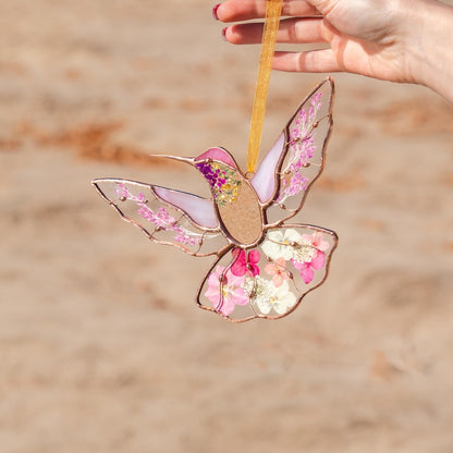 Hummingbird Acrylic Window Hangings Christmas Gifts Pressed Flower Art Custom Acrylic Hummingbird Suncatcher Gifts For Mom