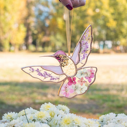 Hummingbird Acrylic Window Hangings Christmas Gifts Pressed Flower Art Custom Acrylic Hummingbird Suncatcher Gifts For Mom