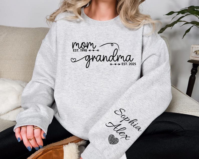 Custom Mom Grandma Est Year Sweatshirt and Hoodie, Custom Mama Sweater, Personalized Pregnancy Announcement,Mother Day Gift,Gift For Grandma
