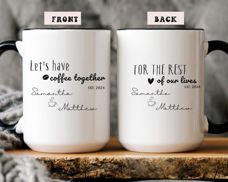 Personalized Wedding Couple Mugs, Custom Coffee Mug Set for Couples, Have Coffee Together Mug Set Husband Wife, Anniversary Mr and Mrs Mugs