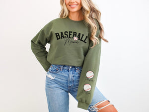 Baseball Mom Sweatshirt Baseball Mama Sweatshirt Name on Sleeve Custom Baseball Mom Gifts Baseball Sweater for Mom Baseball Sweatshirt