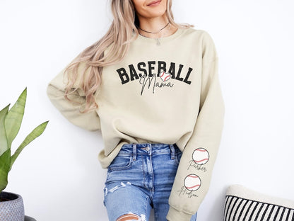 Baseball Mom Sweatshirt Baseball Mama Sweatshirt Name on Sleeve Custom Baseball Mom Gifts Baseball Sweater for Mom Baseball Sweatshirt