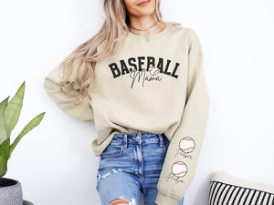 Baseball Mom Sweatshirt Baseball Mama Sweatshirt Name on Sleeve Custom Baseball Mom Gifts Baseball Sweater for Mom Baseball Sweatshirt