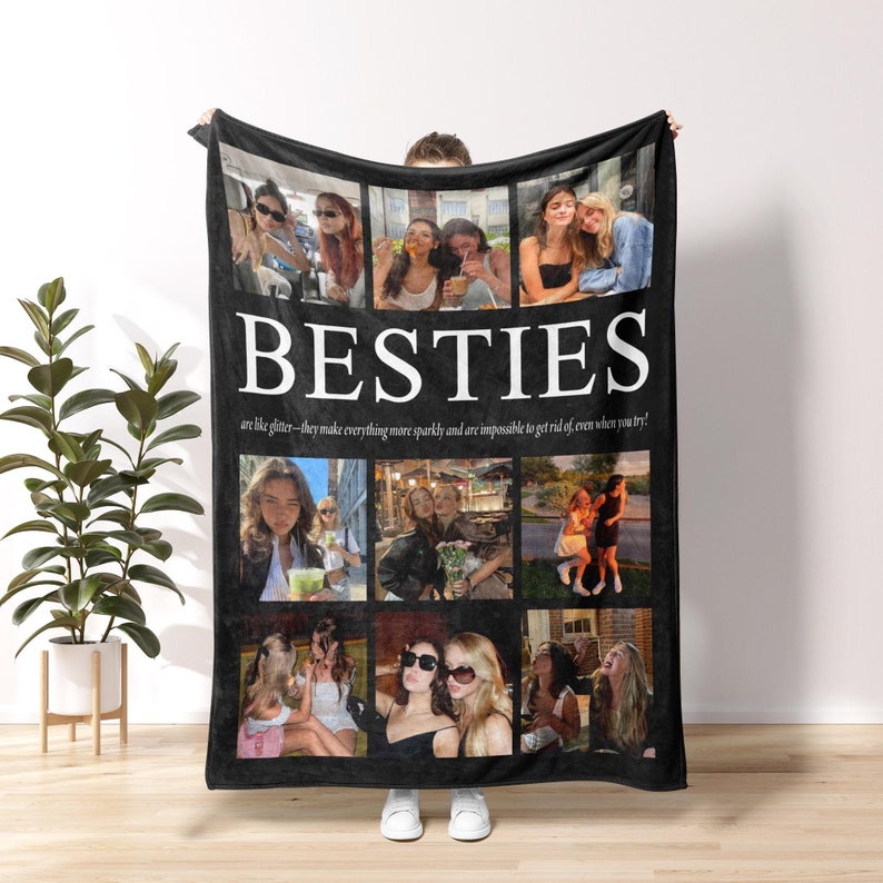 Personalized Best Friend Blanket,Bestie Birthday Gift,Photo Blanket with Custom Text BFF Soul Sister,Photo Gift For Long Distance Friend