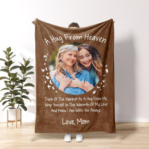 Personalized Memorial Dad Blanket, In Memory Of Photo, Blanket Gift For Loss Of Mom Sympathy Blankets Hugs From Heaven Blanket Xmas Gift