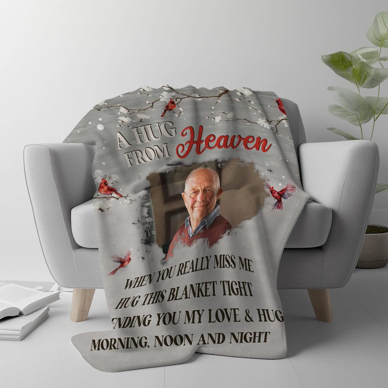Personalized Memorial Dad Blanket, Memorial Blanket, A Hug From Heaven Blanket, Memorial Custom Photo Blanket, Remembrance Gift, Lost gift
