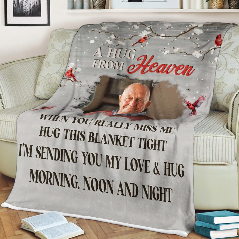 Personalized Memorial Dad Blanket, Memorial Blanket, A Hug From Heaven Blanket, Memorial Custom Photo Blanket, Remembrance Gift, Lost gift