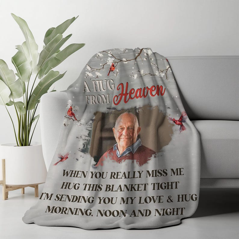 Personalized Memorial Dad Blanket, Memorial Blanket, A Hug From Heaven Blanket, Memorial Custom Photo Blanket, Remembrance Gift, Lost gift
