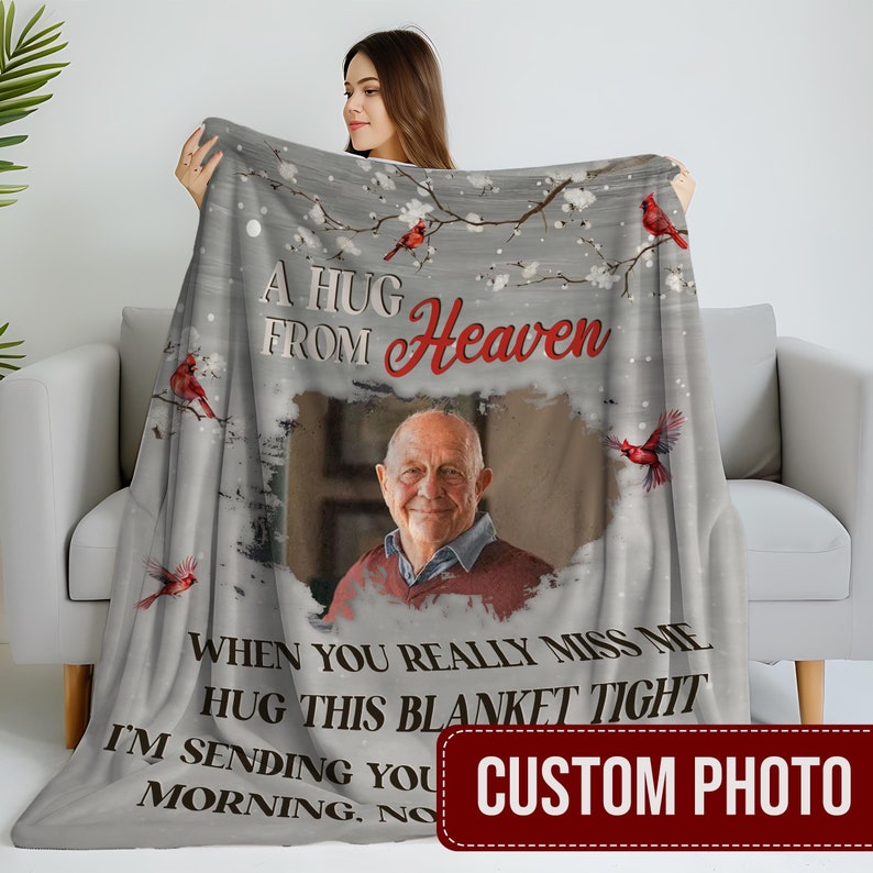 Personalized Memorial Dad Blanket, Memorial Blanket, A Hug From Heaven Blanket, Memorial Custom Photo Blanket, Remembrance Gift, Lost gift