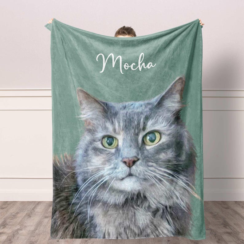 Custom Cat Blanket with Name | Personalized Pet Photo Blanket for Cat Mom | Custom Dog Photo Blanket | Personalized Dog Mom Gift for Pet