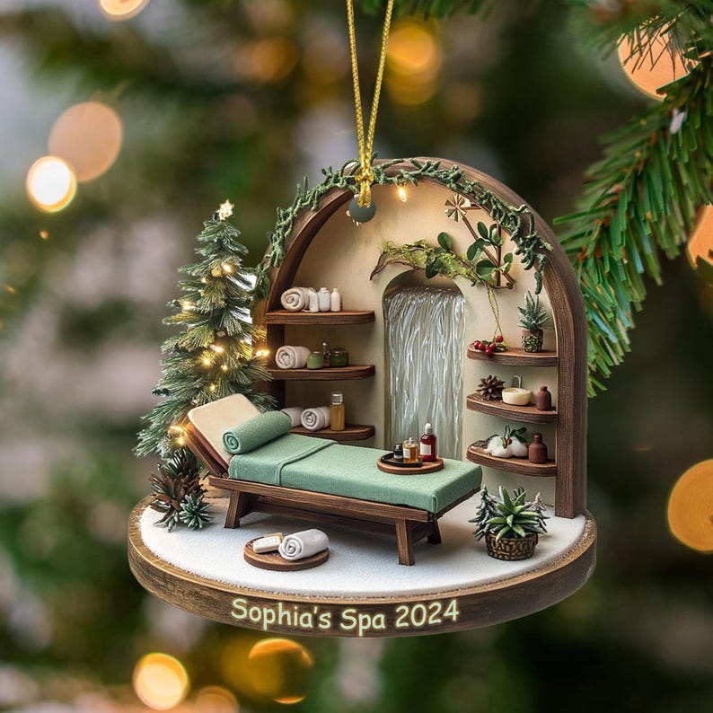 Custom Name Beauty Spa 2D Flat Acrylic Ornament, Spa Ornament, Gift for Spa Lovers, Esthetician Gifts, Massage Therapy Ornament