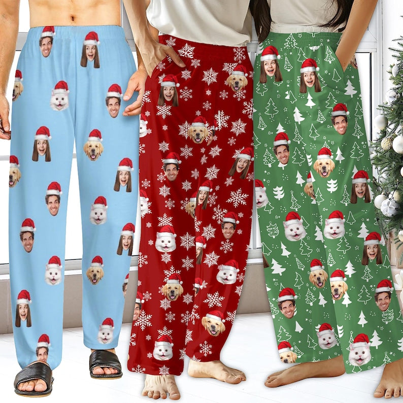 Custom Christmas Pajama Pants,Personalized Pajama Trousers for Men Women,Custom Pet Face Photo Family Pajama Pants,Christmas Gift