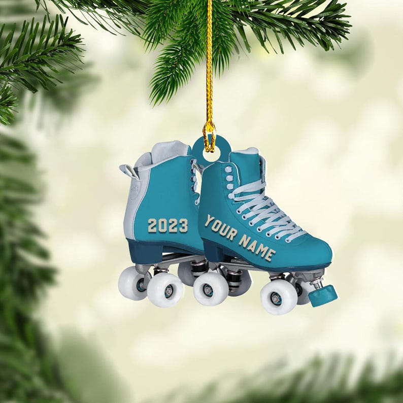 Personalized Roller Skate, Roller Derby Christmas Light Car Ornament, Love Roller Skate Christmas Ornament, Xmas Hanging Ornament 2d Flat