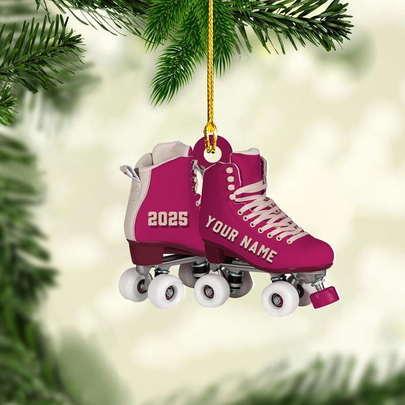Personalized Roller Skate, Roller Derby Christmas Light Car Ornament, Love Roller Skate Christmas Ornament, Xmas Hanging Ornament 2d Flat