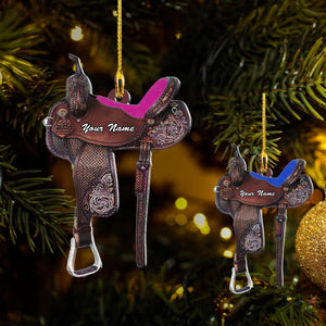 Custom Horse Saddle Christmas Ornament, Personalized Flat Ornament for Cowboy Cowgirl, Horse Racing Ornament, Cowboy Christmas Ornaments