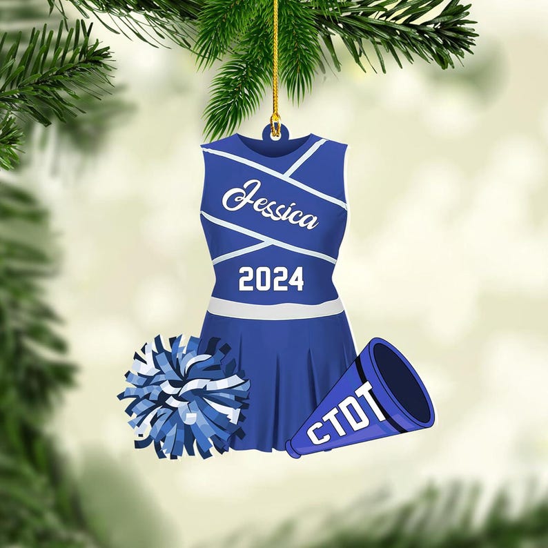 Custom Cheerleader Ornament, Personalized Cheerleading Pom pom Girl Christmas Ornaments, Blue Cheerleader Ornament,Customized Xmas Gift 2025