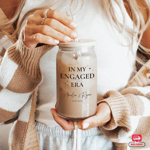 Personalized Engagement Gift Glass Tumbler, In My Wifey Era cup Gift for Bride, Glass Tumbler with straw and lid, Bridal shower in my Wife