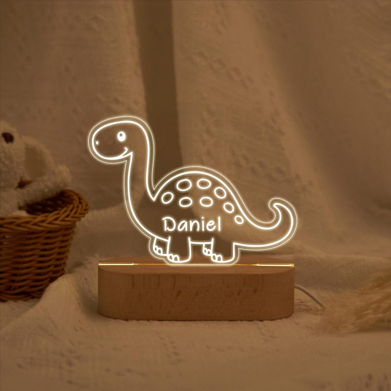 Personalized Dinosaur Name Night Light,Children's Bedside Lamps,Wooden Nursery Decorations,Kids Birthday Gifts,Christmas Gifts for Baby