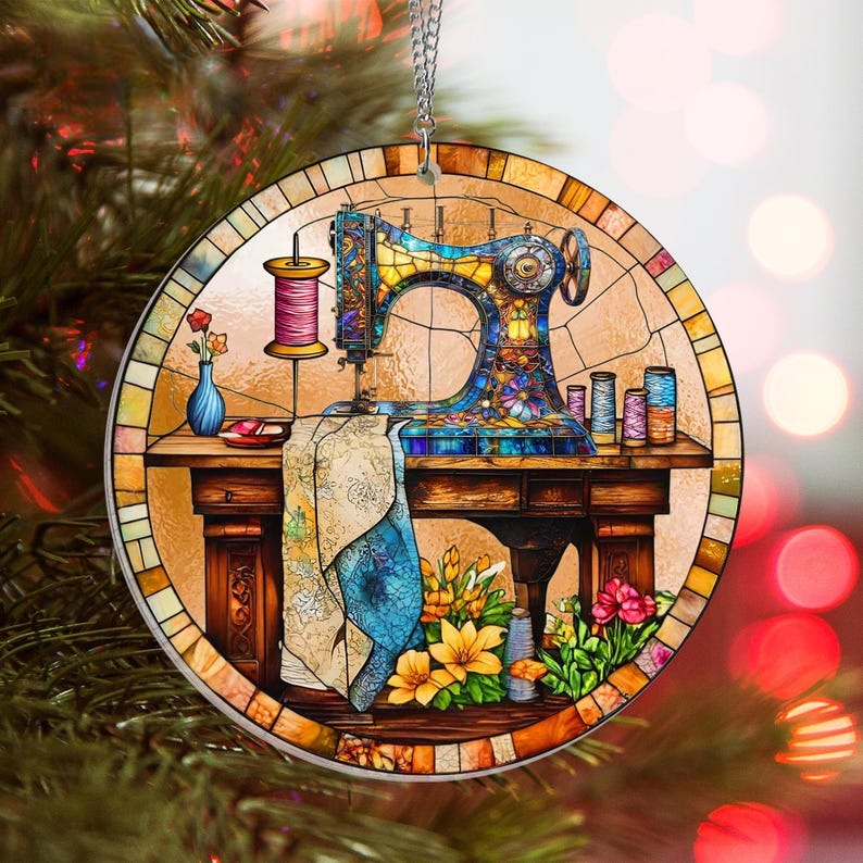 Acrylic Sewing Machine Suncatcher Window Hanging, Sewing Room Decor, Quilting Gift for Sewing Lovers, Sewing Window Hanging, Sewing Ornament