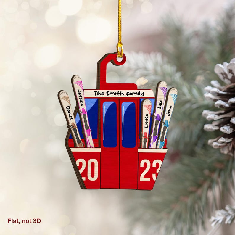 Skiing Family Christmas Ornament, Personalized Skiing Team Player Ornaments