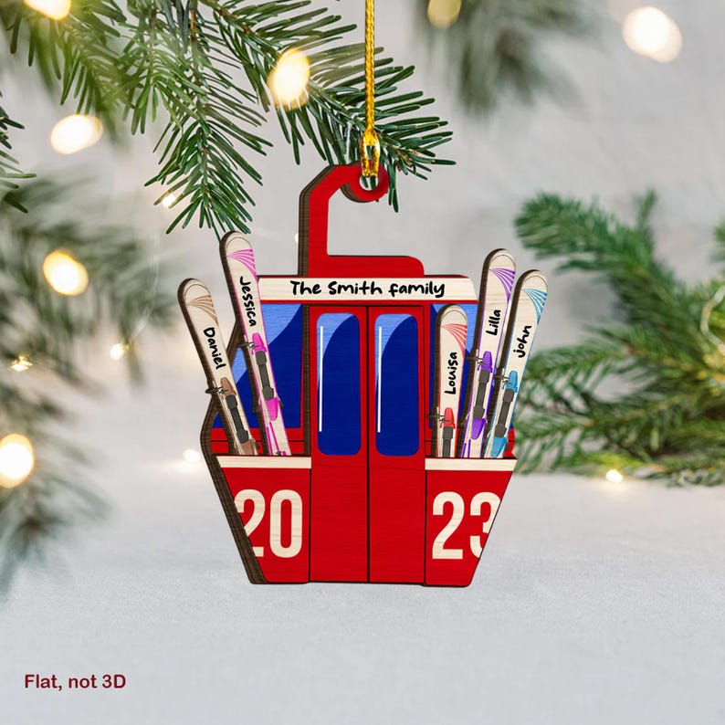 Skiing Family Christmas Ornament, Personalized Skiing Team Player Ornaments