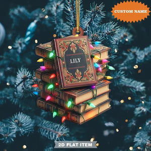 Personalized Books Ornament, Vintage Books Christmas Light Ornament, Book Lover Gift, Christmas Gift, Gift For Her