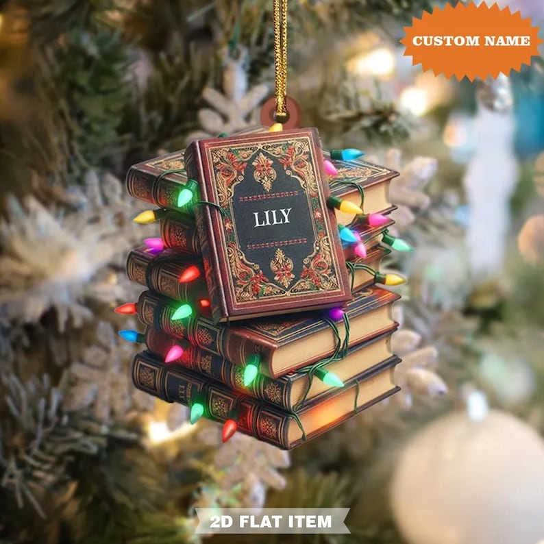 Personalized Books Ornament, Vintage Books Christmas Light Ornament, Book Lover Gift, Christmas Gift, Gift For Her