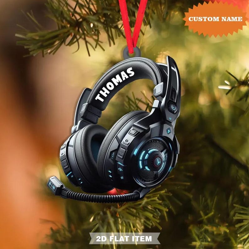 Personalized Gaming Head Phones Christmas Ornament, Gift For Gamer, Video Game Ornament, Christmas Gift For Him