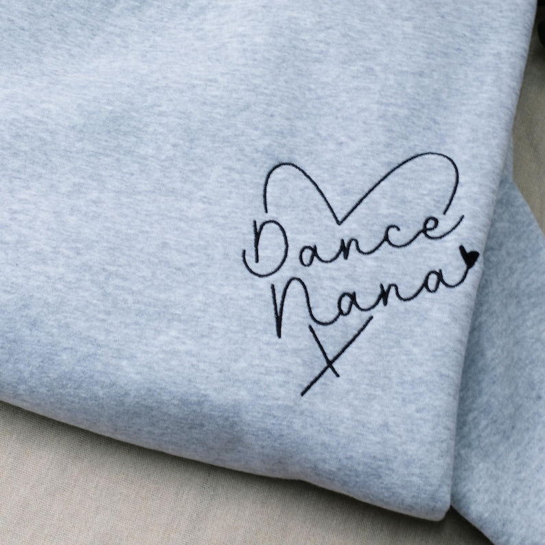 Custom Dance Mom Embroidered Sweatshirt, Personalized Dancer Name on Sleeve, Gift for Dance Mama, Dancing Crewneck for Mothers Day, Mom Gift