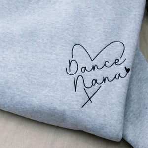 Custom Dance Mom Embroidered Sweatshirt, Personalized Dancer Name on Sleeve, Gift for Dance Mama, Dancing Crewneck for Mothers Day, Mom Gift
