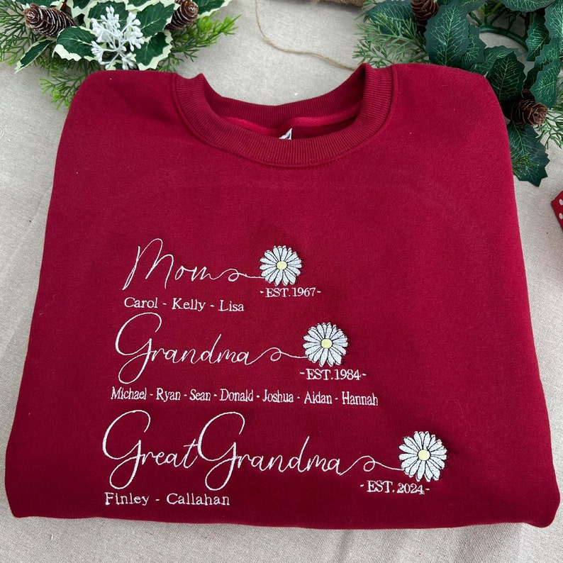 Custom Mom Grandma Great Grandma Embroidered Sweatshirt, Great Grandma with Grandkids Names Sweatshirt, Gift For Grandma, Mother's Day Gift