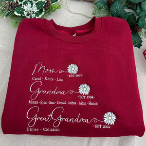 Custom Mom Grandma Great Grandma Embroidered Sweatshirt, Great Grandma with Grandkids Names Sweatshirt, Gift For Grandma, Mother's Day Gift