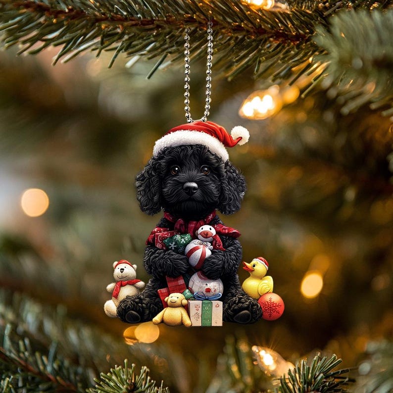 2D Flat Black Goldendoodle Ornament, Goldendoodle Dog Ornament, Dog Car Hanging Ornament, Christmas Gifts, Dog Lover Gifts
