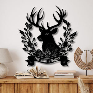 Personalized Christmas Metal Wall Art: Reindeer Family Name Sign