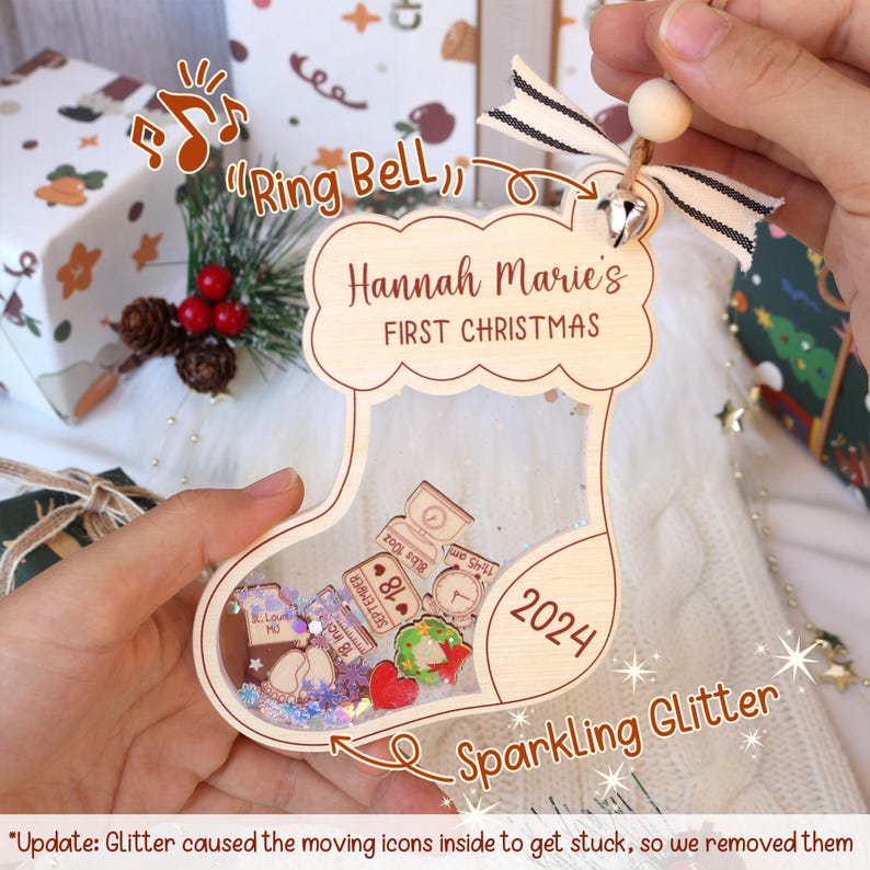 Personalized Baby's First Christmas Ornament: Shakeable Acrylic Keepsake
