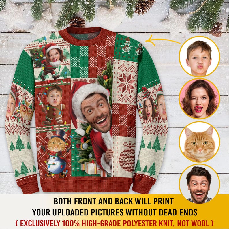 Custom Face Christmas Sweatshirt For Men Women, Funny Family Tree Christmas Ugly Sweater Shirt, Matching Sweatshirts for Reunion Festie