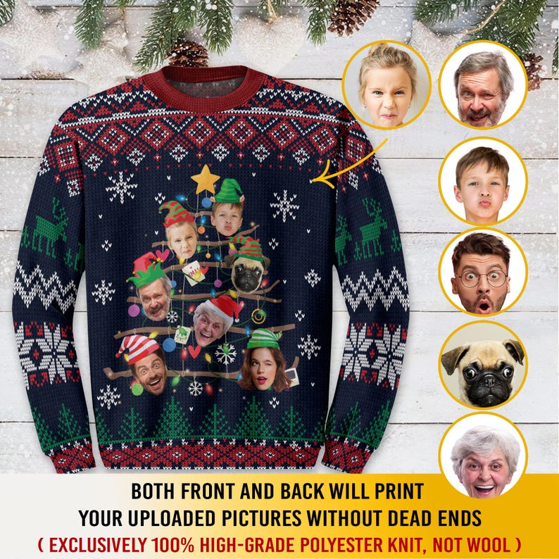 Custom Face Christmas Sweatshirt For Men Women, Funny Family Tree Christmas Ugly Sweater Shirt, Matching Sweatshirts for Reunion Festie