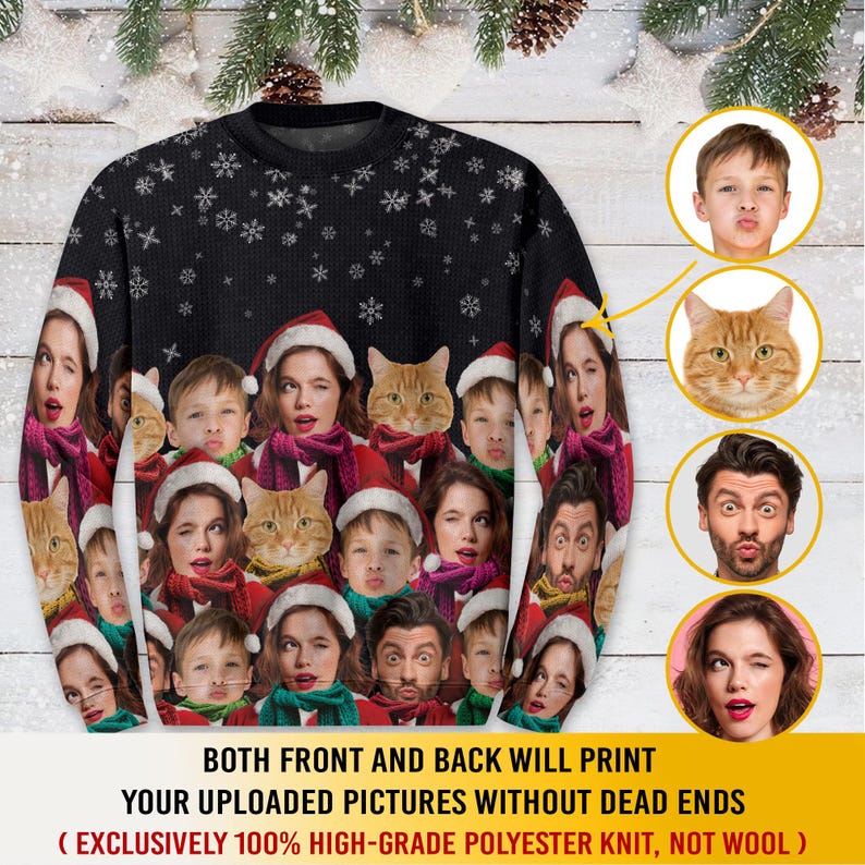 Custom Face Christmas Sweatshirt For Men Women, Funny Family Tree Christmas Ugly Sweater Shirt, Matching Sweatshirts for Reunion Festie