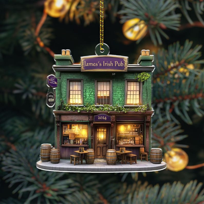 Personalized Irish Pub Ornament For Christmas Tree Decor, Rear View Mirror Car Accessories Hanging, Ireland Gifts Shamrock,Xmas Gift For Men