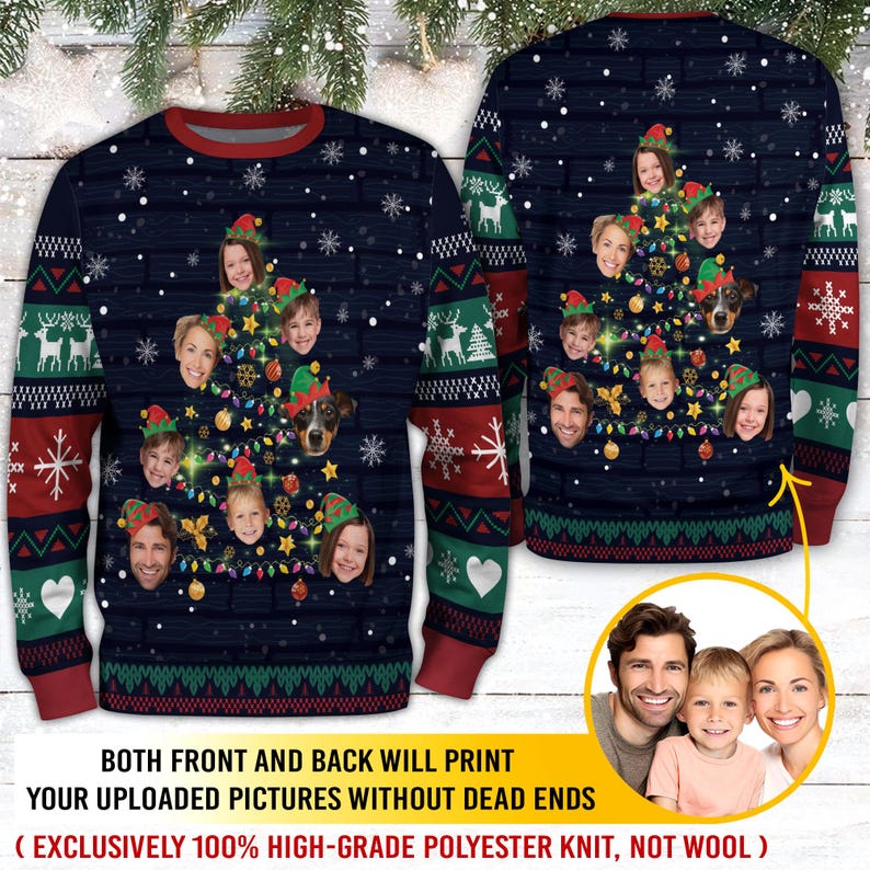 Custom Face Christmas Sweatshirt For Men Women, Funny Family Tree Christmas Ugly Sweater Shirt, Matching Sweatshirts for Reunion Festie