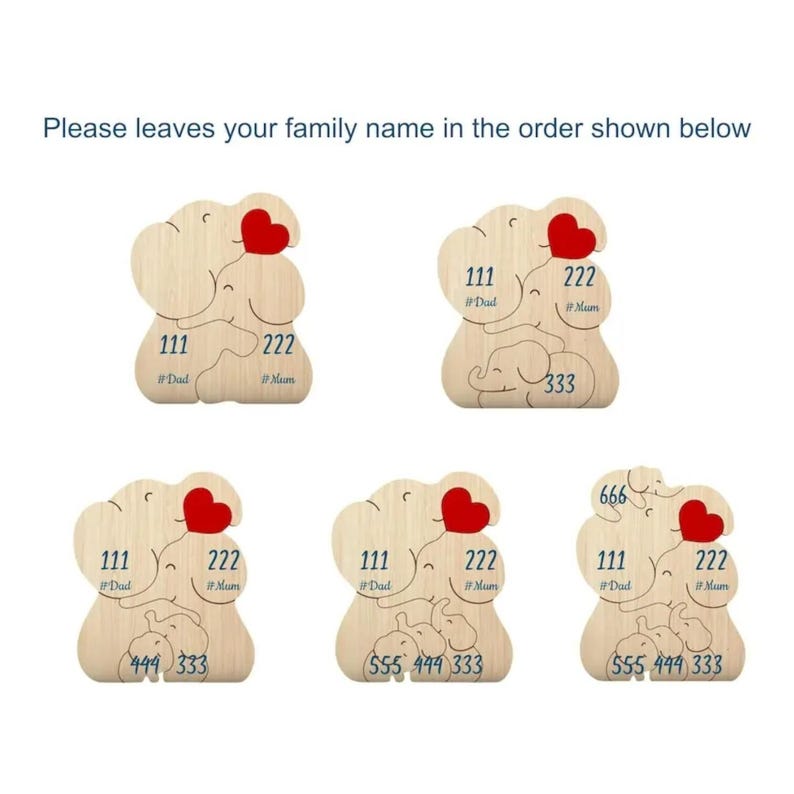 Personalised Wooden Elephant Family Puzzle - Wooden Family Decor - Elephant Keepsakes - Elephant Gift - Elephant Family Puzzle Figurines