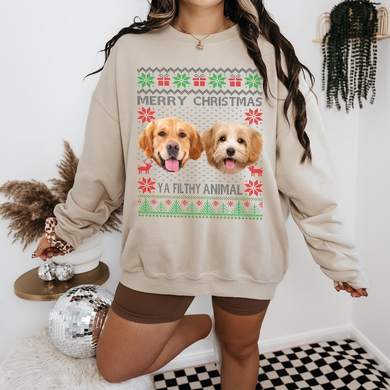 Custom Pet Photo Ugly Christmas Sweatshirt: Funny Animal Lover Gift